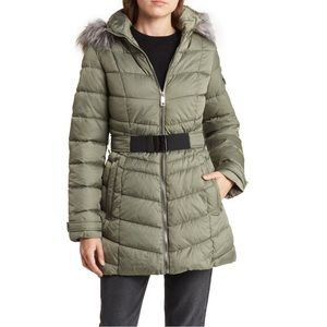 Nautica Petal Quilted Faux Fur Hood Puffer Jacket In Sega Color- New With Tag